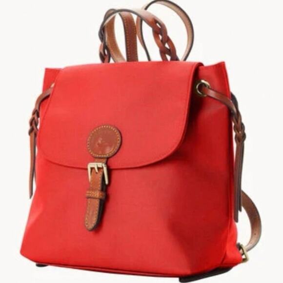 Dooney & Bourke Nylon Flap Backpack In Red - Picture 2 of 12